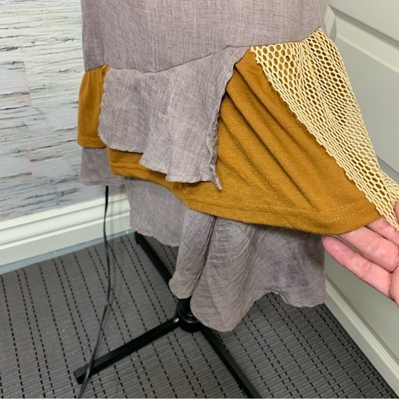 MISSLOOK Tan Brown Flowy Tank Dress Lagen Look Artsy Boho Ruffle  XL (real M/L) - Picture 4 of 12